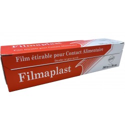 Rouleau de film alimentaire PVC rose en boite distributrice 30 cm x 300 m