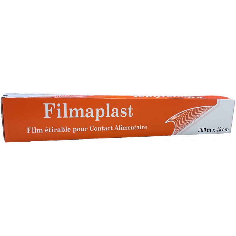 Rouleau de film alimentaire PVC rose en boite distributrice 45 cm x 300 m